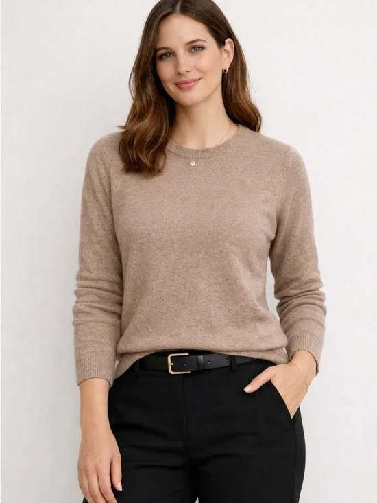 Quince Cashmere Crewneck Sweater in Taupe - Picture 1 of 3